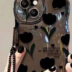 iPhone 15 Pro Transparent Glossy Tulip Phone Case  With Charm (NEW)